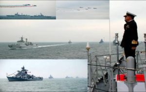 IFR-3 The fleet out at sea during Chinese IFR. Rear Admiral AG Thapliyal, the Flag Officer Commanding Eastern Fleet exchanging ceremonials at sea.