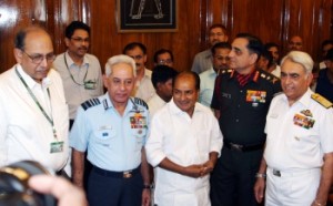 Defense Minister AK Antony with the three Service Chiefs and the Defense Secretary.