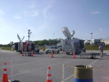 DSC02849 Media vans at the Press Site at Kennedy Space Center at Cape Canaveral in Florida.