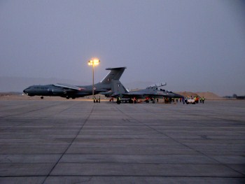An IAF Illushin and a Su-30MKI resting after a days flying on its way to Istres Air Base.