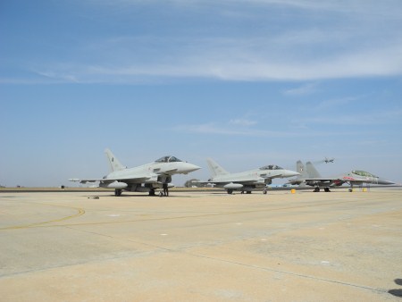 Italian Air Force Eurofighter Typhoons at Yelahanka air base.